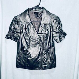 Wet Seal Faux Leather Gunmetal Silver Jacket L